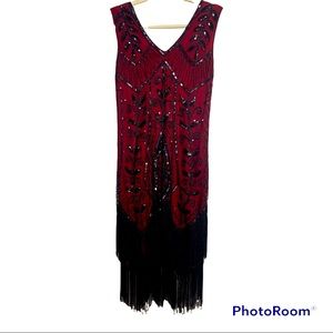 BURGUNDY AND BLACK SEQUIN DRESS